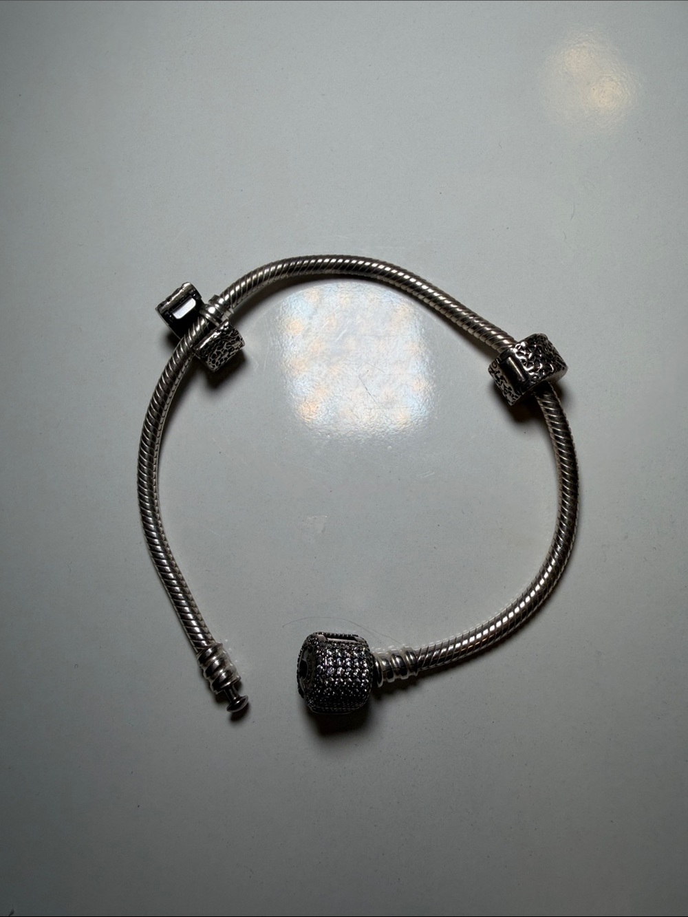 pandora sterling Silver Pave Charm Bracelet - Silver